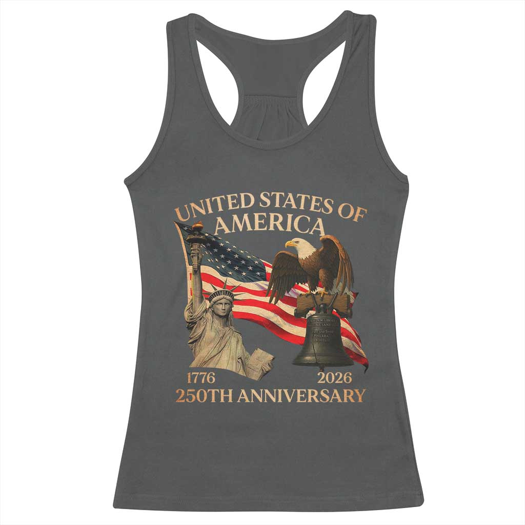 America's 250th Anniversary Racerback Tank Top United States Of America 250th Independence Day Freedom TS11 Dark Heather Print Your Wear