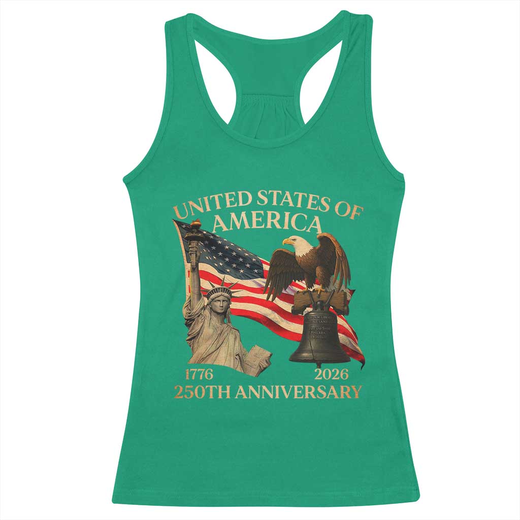 America's 250th Anniversary Racerback Tank Top United States Of America 250th Independence Day Freedom TS11 Irish Green Print Your Wear