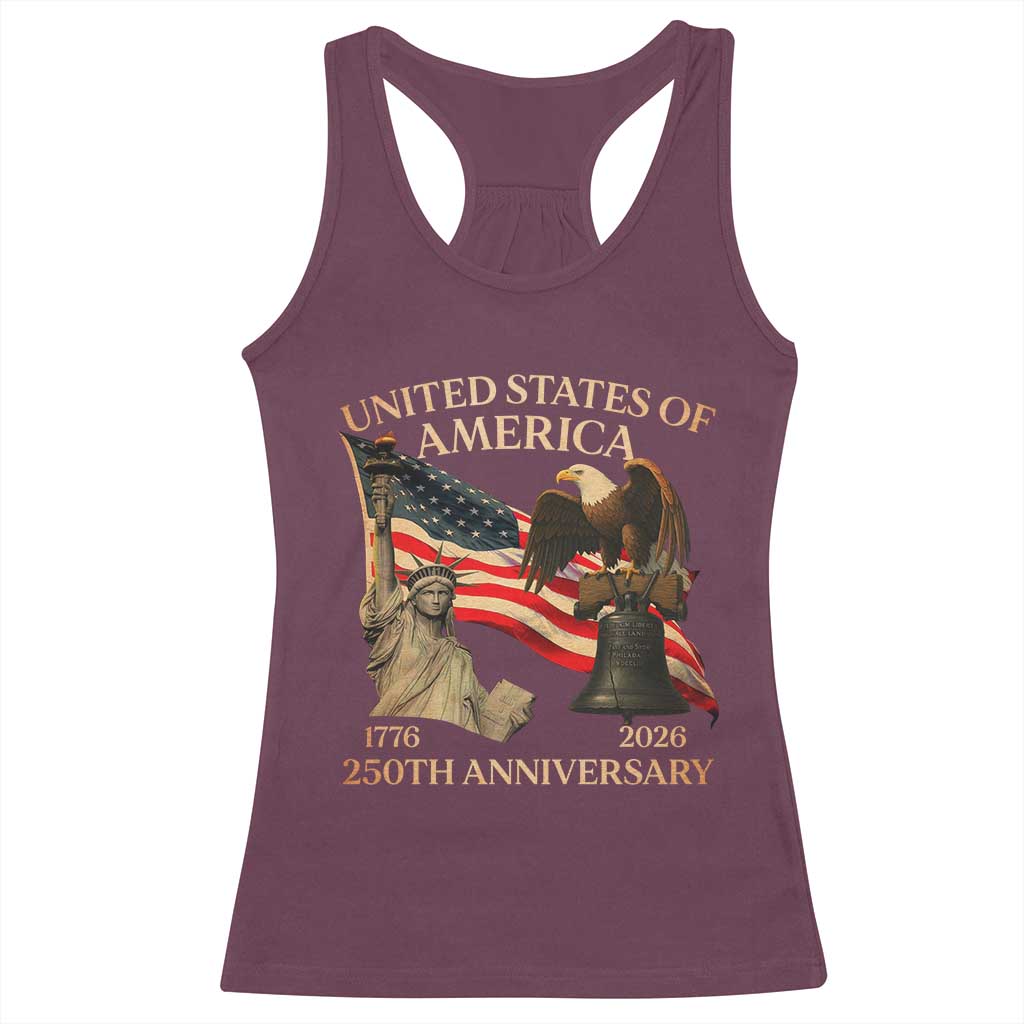 America's 250th Anniversary Racerback Tank Top United States Of America 250th Independence Day Freedom TS11 Maroon Print Your Wear