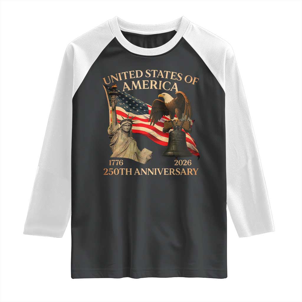 America's 250th Anniversary Raglan Shirt United States Of America 250th Independence Day Freedom TS11 Black White Print Your Wear