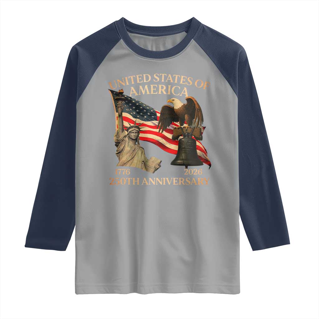 America's 250th Anniversary Raglan Shirt United States Of America 250th Independence Day Freedom TS11 Sport Gray Navy Print Your Wear