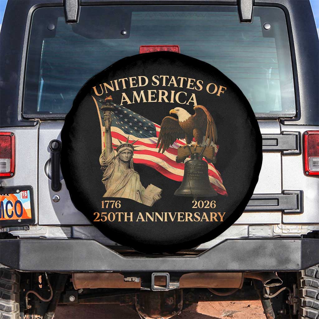 America's 250th Anniversary Spare Tire Cover United States Of America 250th Independence Day Freedom TS11 No hole Black Print Your Wear