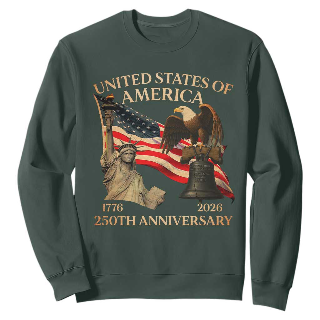 America's 250th Anniversary Sweatshirt United States Of America 250th Independence Day Freedom TS11 Dark Forest Green Print Your Wear