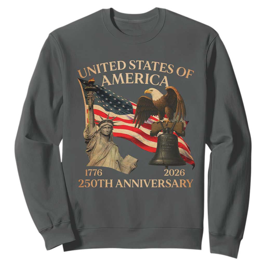 America's 250th Anniversary Sweatshirt United States Of America 250th Independence Day Freedom TS11 Dark Heather Print Your Wear