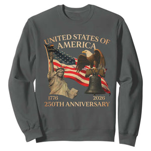 America's 250th Anniversary Sweatshirt United States Of America 250th Independence Day Freedom TS11 Dark Heather Print Your Wear