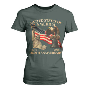 America's 250th Anniversary T Shirt For Women United States Of America 250th Independence Day Freedom TS11 Dark Forest Green Print Your Wear