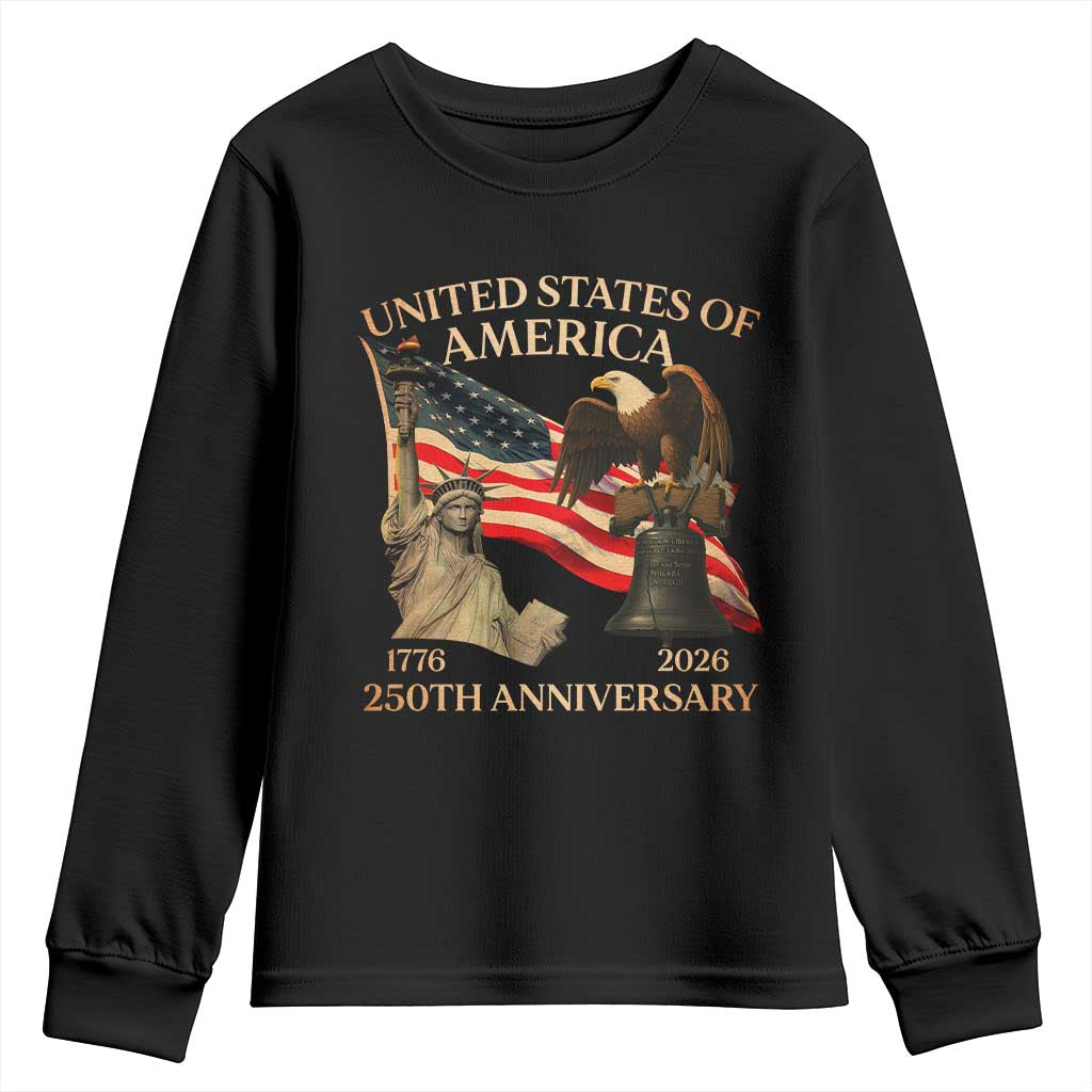 America's 250th Anniversary Youth Sweatshirt United States Of America 250th Independence Day Freedom TS11 Black Print Your Wear