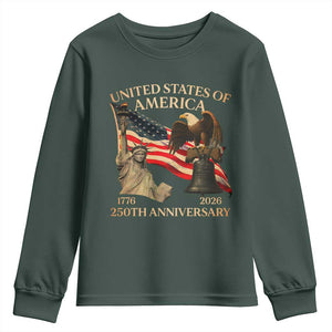 America's 250th Anniversary Youth Sweatshirt United States Of America 250th Independence Day Freedom TS11 Dark Forest Green Print Your Wear