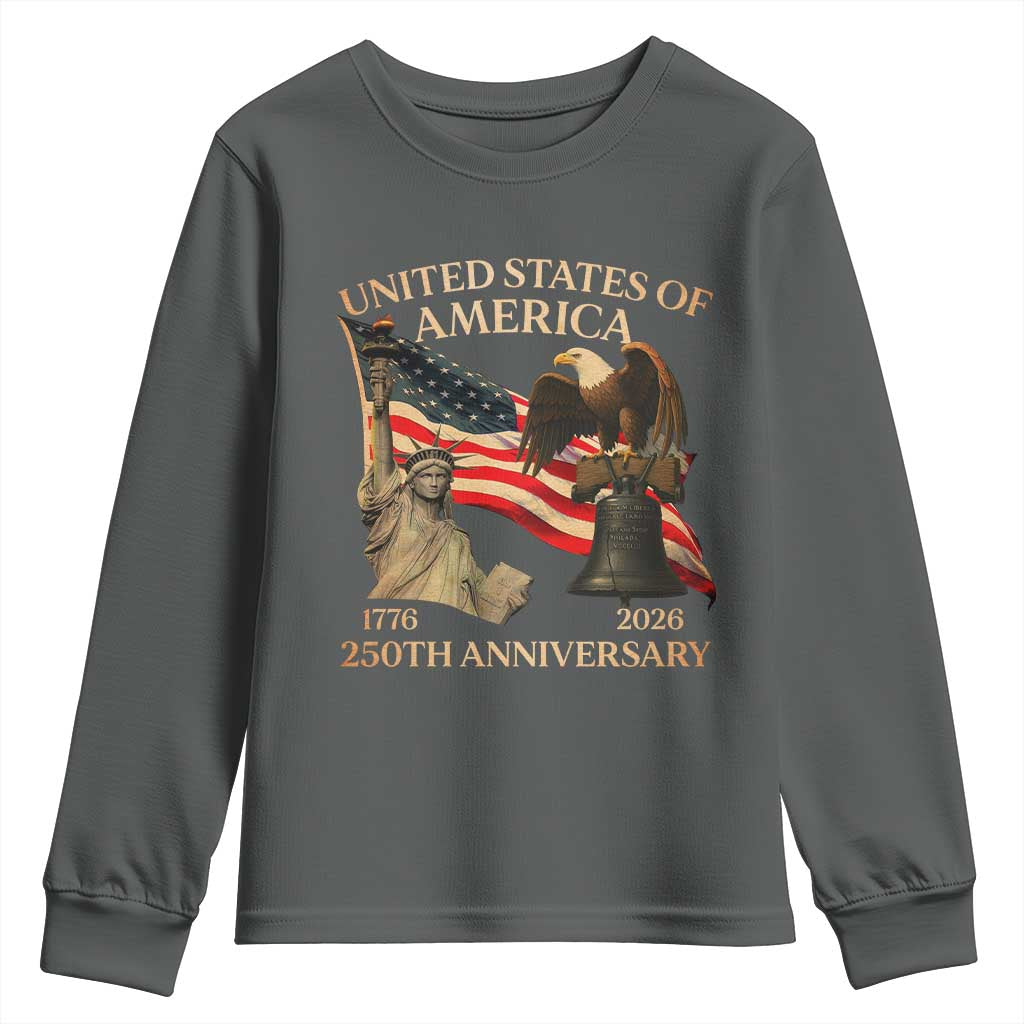 America's 250th Anniversary Youth Sweatshirt United States Of America 250th Independence Day Freedom TS11 Dark Heather Print Your Wear