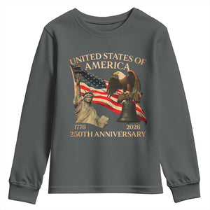 America's 250th Anniversary Youth Sweatshirt United States Of America 250th Independence Day Freedom TS11 Dark Heather Print Your Wear
