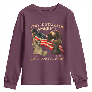 America's 250th Anniversary Youth Sweatshirt United States Of America 250th Independence Day Freedom TS11 Maroon Print Your Wear