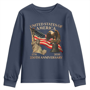 America's 250th Anniversary Youth Sweatshirt United States Of America 250th Independence Day Freedom TS11 Navy Print Your Wear