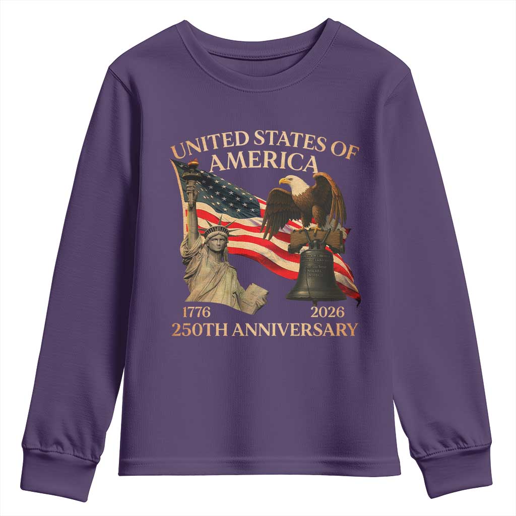 America's 250th Anniversary Youth Sweatshirt United States Of America 250th Independence Day Freedom TS11 Purple Print Your Wear