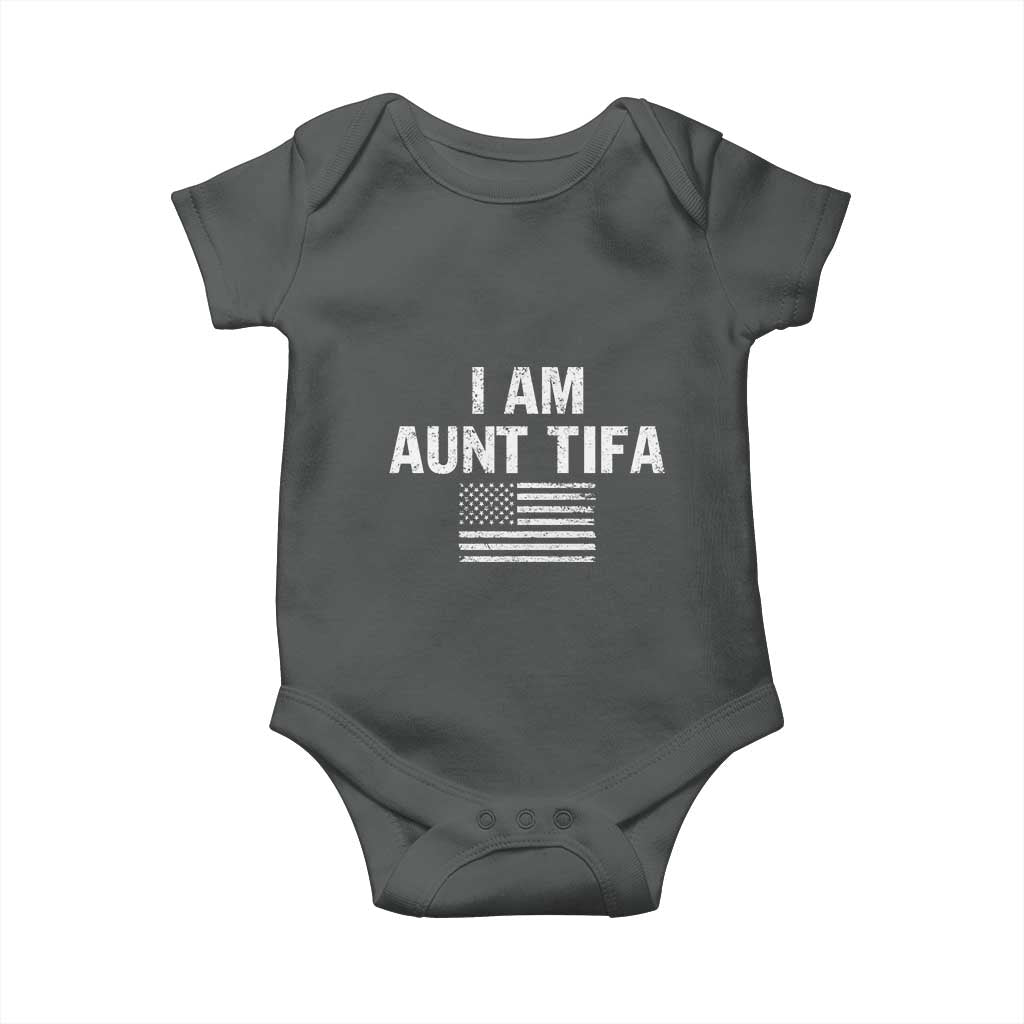 Funny I Am Aunt Tifa Baby Onesie Political Satire Vintage American Flag TS11 Dark Heather Print Your Wear