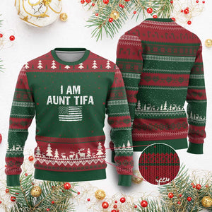 Funny I Am Aunt Tifa Ugly Christmas Sweater Political Satire Vintage American Flag TS11 Red Green Print Your Wear