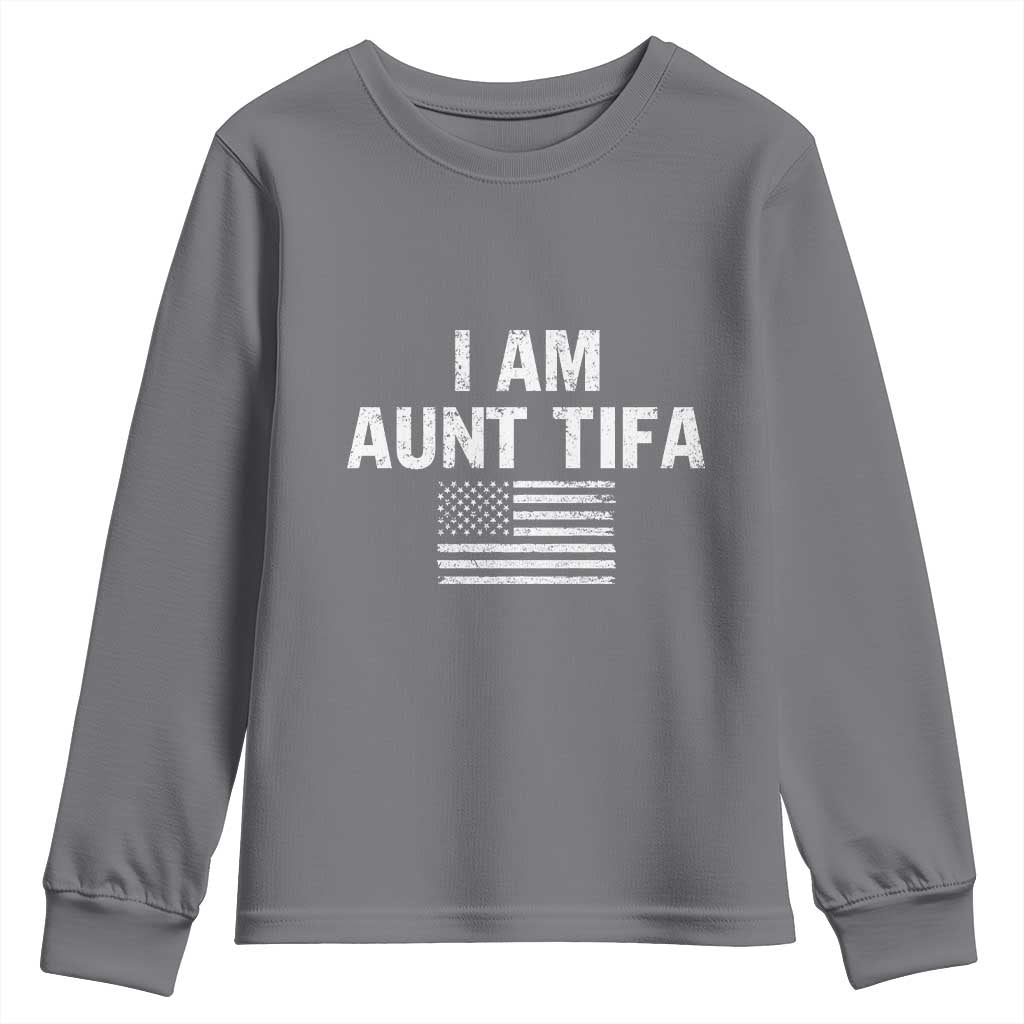 Funny I Am Aunt Tifa Youth Sweatshirt Political Satire Vintage American Flag TS11 Charcoal Print Your Wear