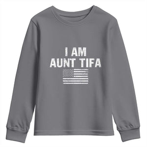 Funny I Am Aunt Tifa Youth Sweatshirt Political Satire Vintage American Flag TS11 Charcoal Print Your Wear