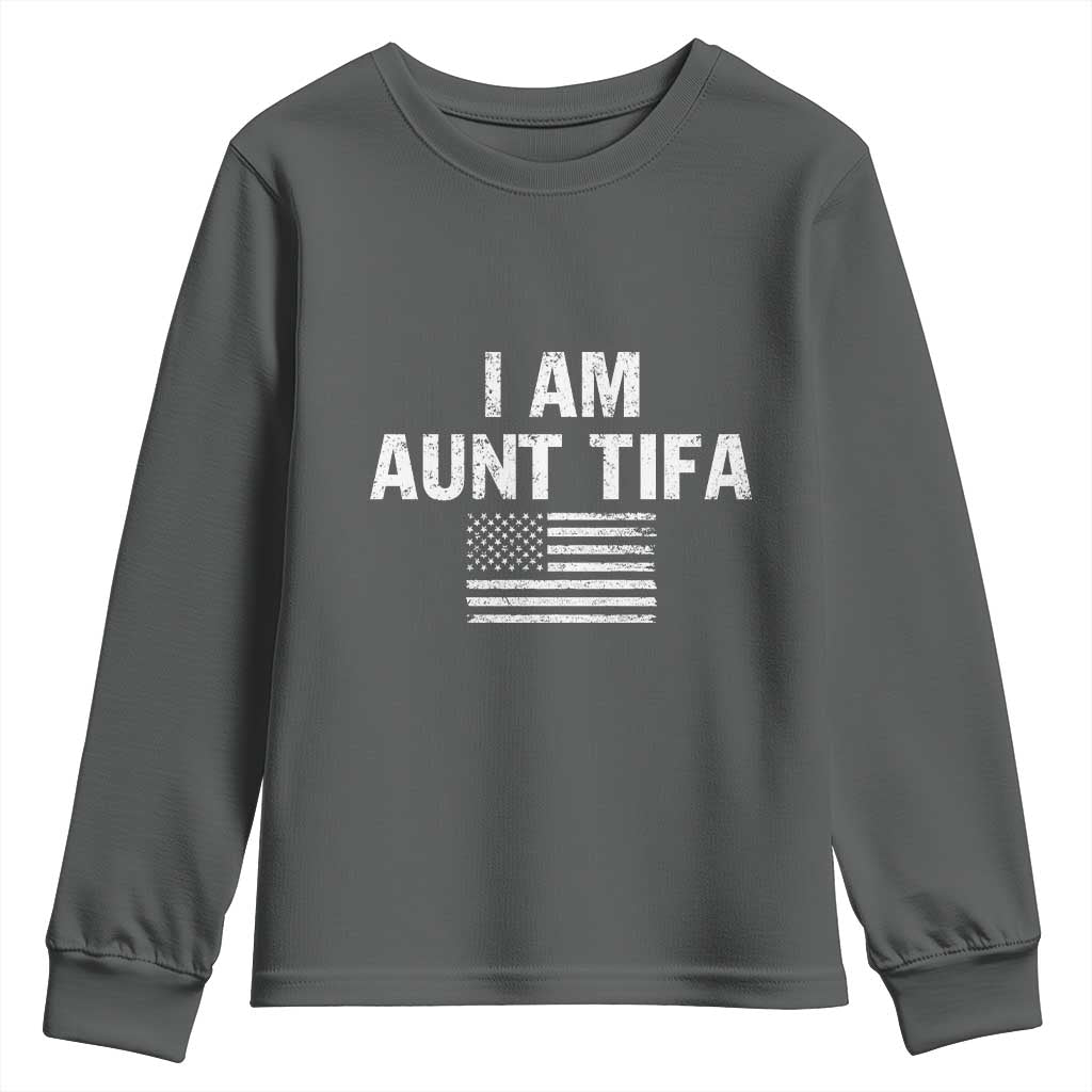 Funny I Am Aunt Tifa Youth Sweatshirt Political Satire Vintage American Flag TS11 Dark Heather Print Your Wear