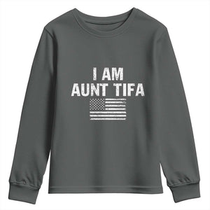 Funny I Am Aunt Tifa Youth Sweatshirt Political Satire Vintage American Flag TS11 Dark Heather Print Your Wear