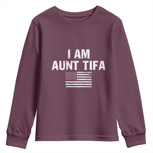 Funny I Am Aunt Tifa Youth Sweatshirt Political Satire Vintage American Flag TS11 Maroon Print Your Wear