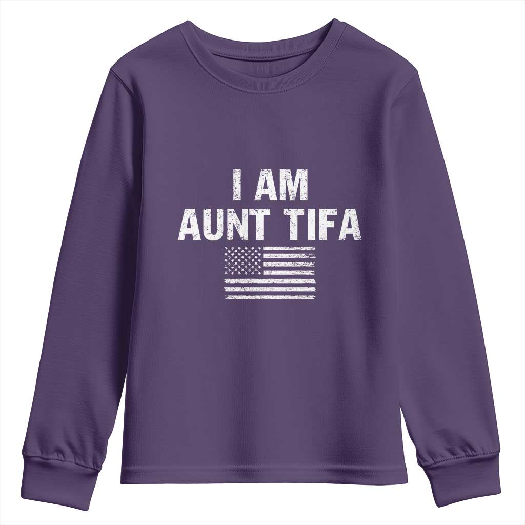 Funny I Am Aunt Tifa Youth Sweatshirt Political Satire Vintage American Flag TS11 Purple Print Your Wear
