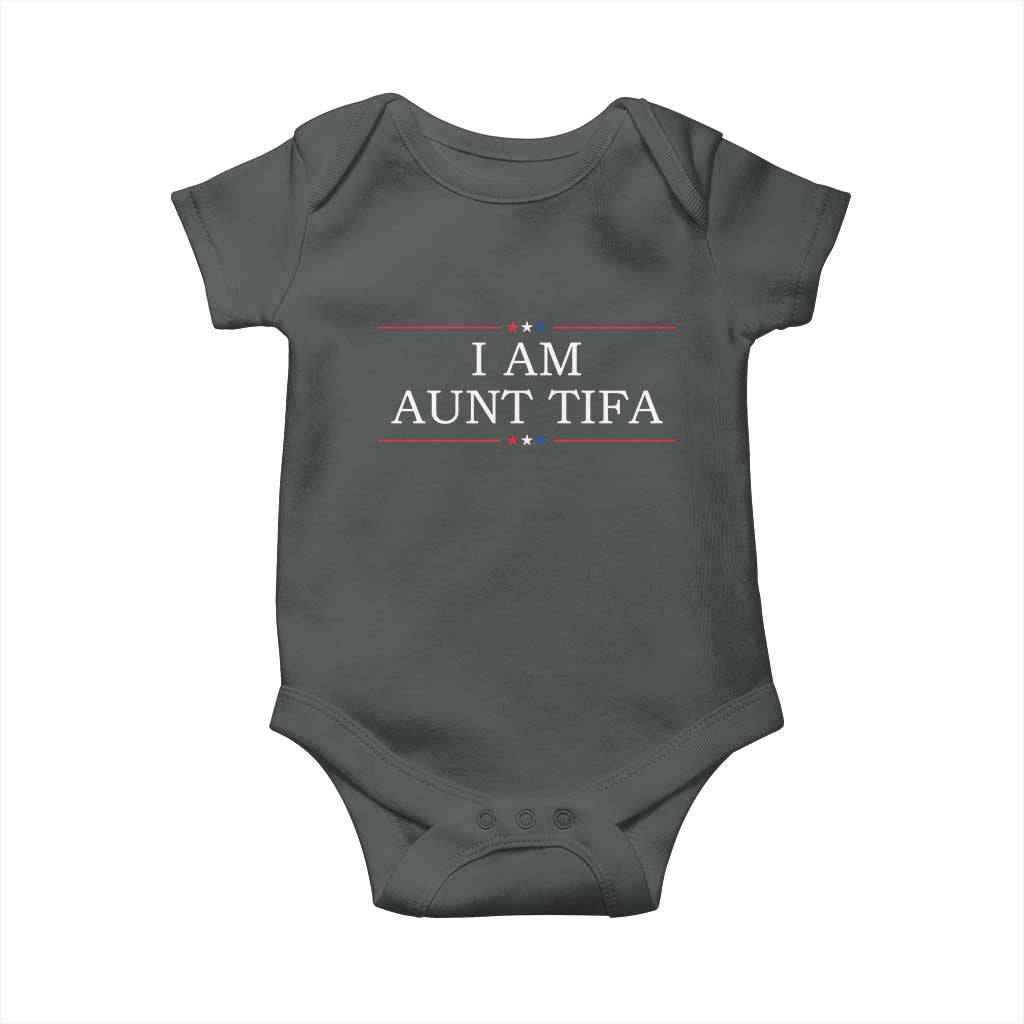 Funny I Am Aunt Tifa Baby Onesie Political Satire Stars And Stripes TS11 Dark Heather Print Your Wear