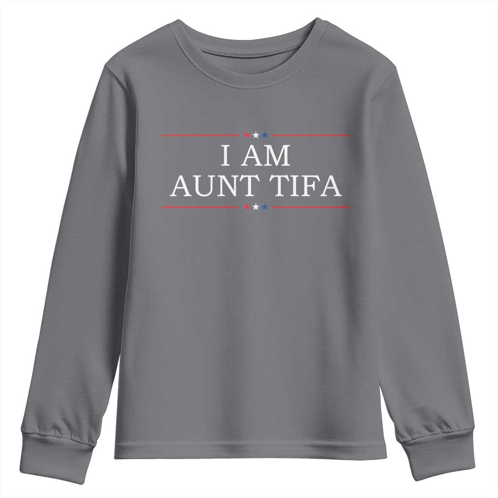 Funny I Am Aunt Tifa Youth Sweatshirt Political Satire Stars And Stripes TS11 Charcoal Print Your Wear