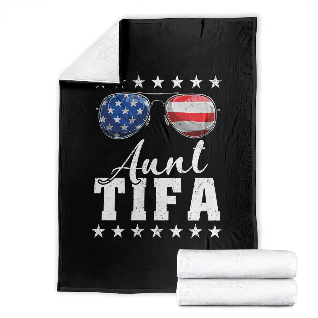 Funny Aunt Tifa Throw Blanket Political Satire American Flag Sunglasses TS11 Black Print Your Wear