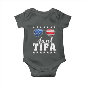 Funny Aunt Tifa Baby Onesie Political Satire American Flag Sunglasses TS11 Dark Heather Print Your Wear