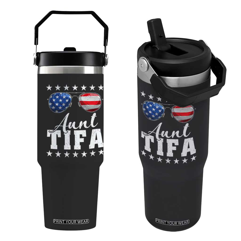 Funny Aunt Tifa Flip Straw Tumbler Political Satire American Flag Sunglasses TS11 One Size: 30 oz Black Print Your Wear