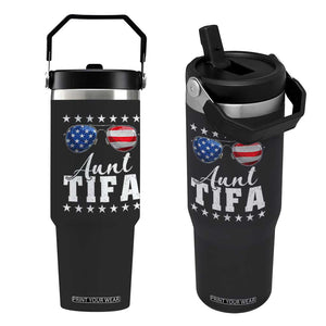 Funny Aunt Tifa Flip Straw Tumbler Political Satire American Flag Sunglasses TS11 One Size: 30 oz Black Print Your Wear