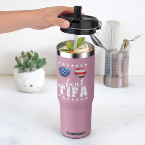 Funny Aunt Tifa Flip Straw Tumbler Political Satire American Flag Sunglasses TS11 One Size: 30 oz Light Pink Print Your Wear