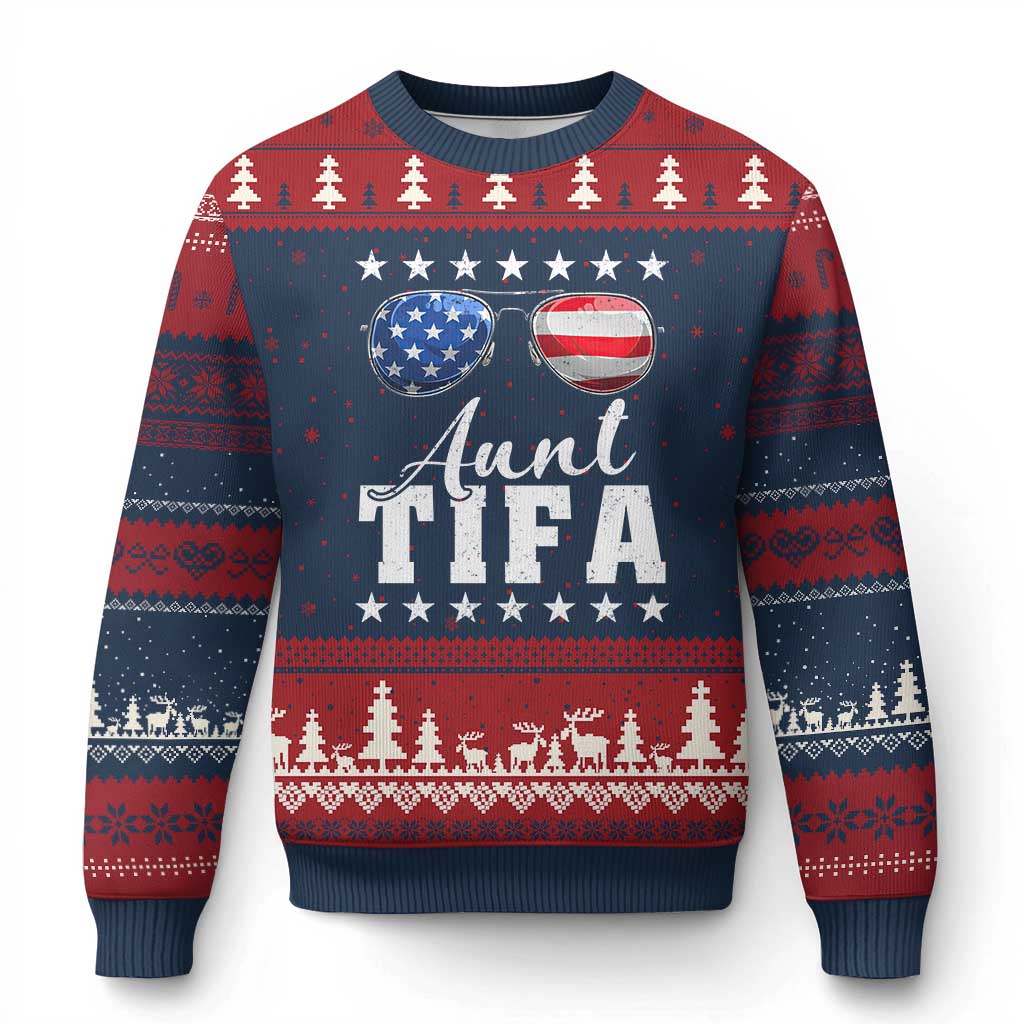 Funny Aunt Tifa Ugly Christmas Sweater Political Satire American Flag Sunglasses TS11 Navy Red Print Your Wear