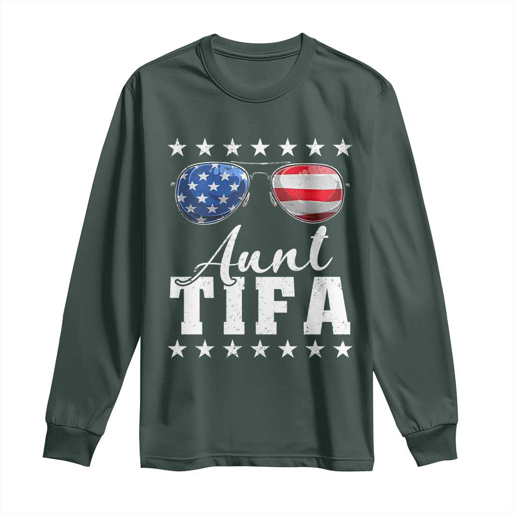 Funny Aunt Tifa Long Sleeve Shirt Political Satire American Flag Sunglasses TS11 Dark Forest Green Print Your Wear