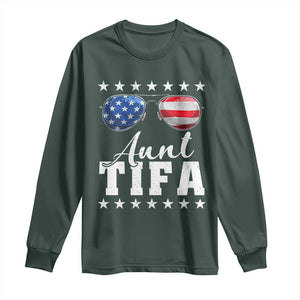 Funny Aunt Tifa Long Sleeve Shirt Political Satire American Flag Sunglasses TS11 Dark Forest Green Print Your Wear