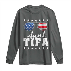 Funny Aunt Tifa Long Sleeve Shirt Political Satire American Flag Sunglasses TS11 Dark Heather Print Your Wear