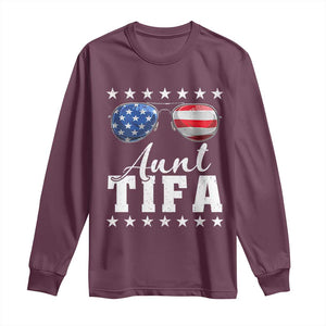 Funny Aunt Tifa Long Sleeve Shirt Political Satire American Flag Sunglasses TS11 Maroon Print Your Wear