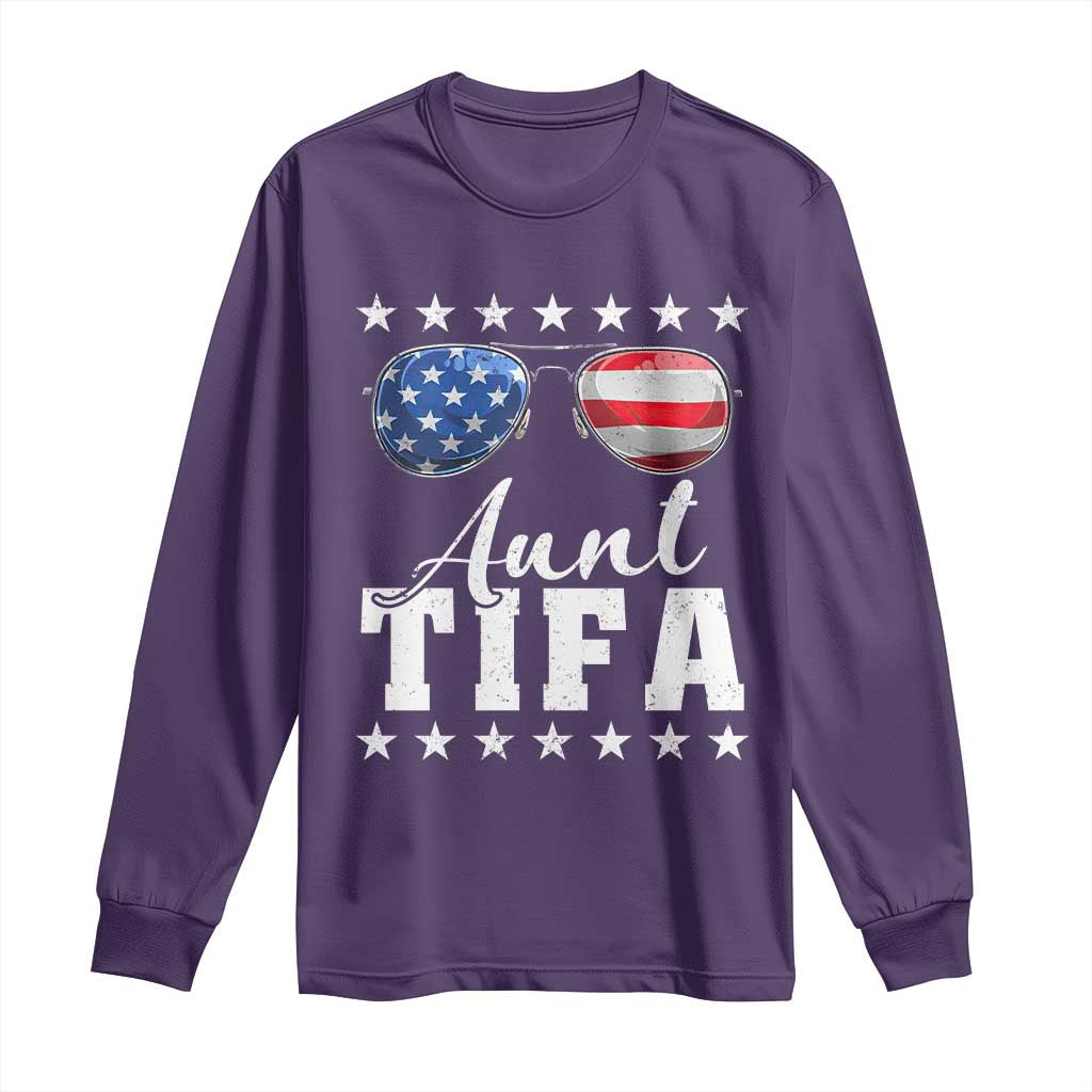 Funny Aunt Tifa Long Sleeve Shirt Political Satire American Flag Sunglasses TS11 Purple Print Your Wear