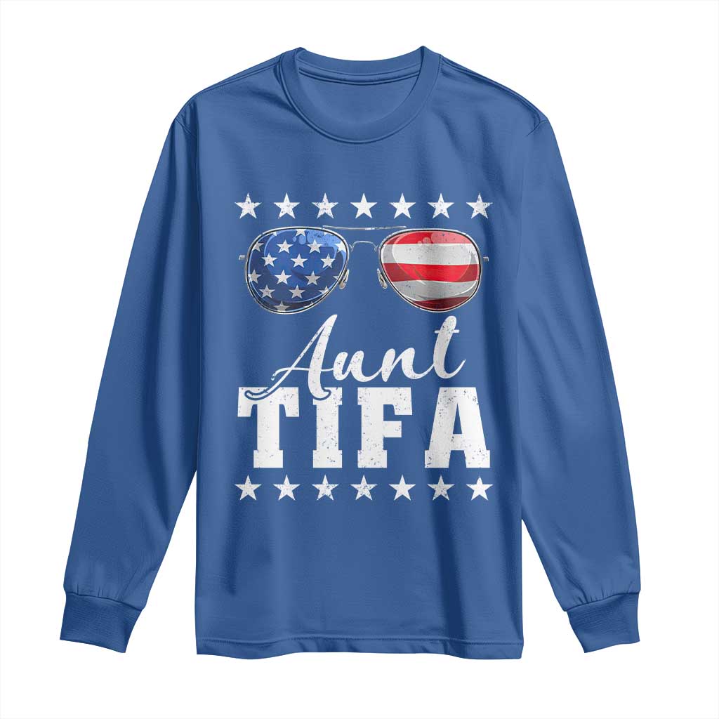 Funny Aunt Tifa Long Sleeve Shirt Political Satire American Flag Sunglasses TS11 Royal Blue Print Your Wear