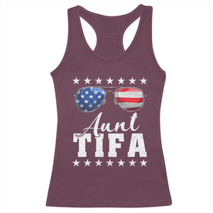Funny Aunt Tifa Racerback Tank Top Political Satire American Flag Sunglasses TS11 Maroon Print Your Wear