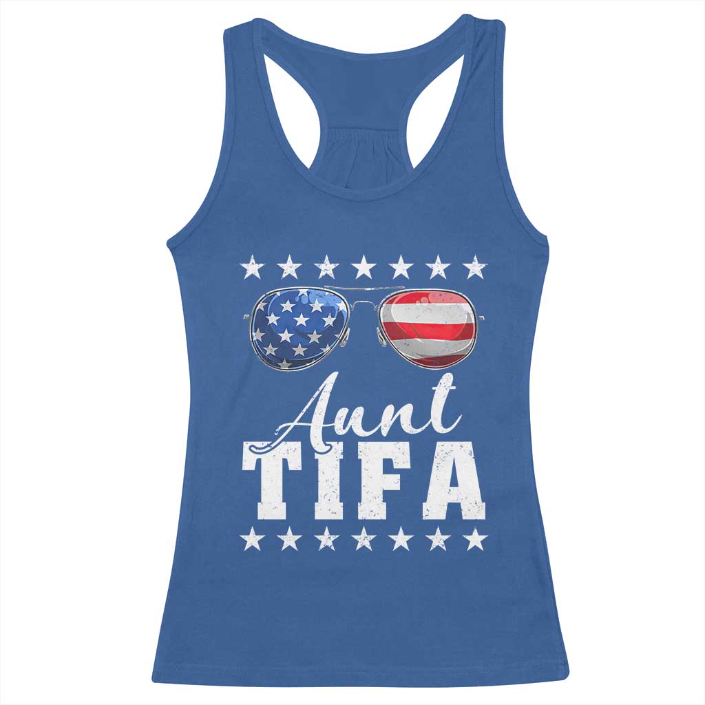 Funny Aunt Tifa Racerback Tank Top Political Satire American Flag Sunglasses TS11 Royal Blue Print Your Wear