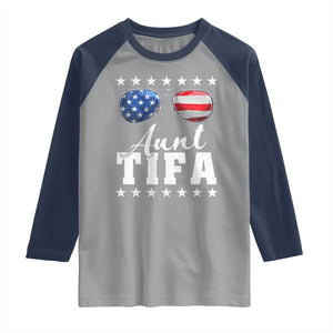 Funny Aunt Tifa Raglan Shirt Political Satire American Flag Sunglasses TS11 Sport Gray Navy Print Your Wear