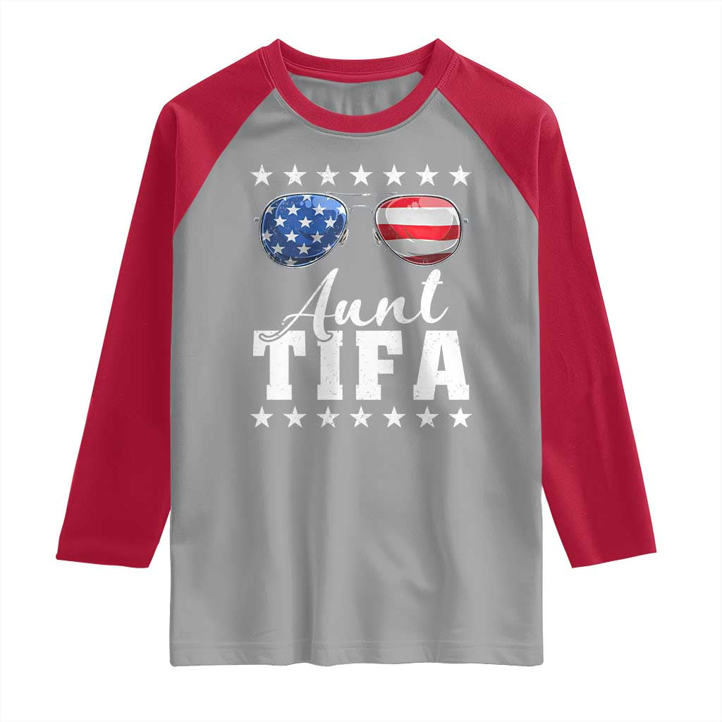 Funny Aunt Tifa Raglan Shirt Political Satire American Flag Sunglasses TS11 Sport Gray Red Print Your Wear
