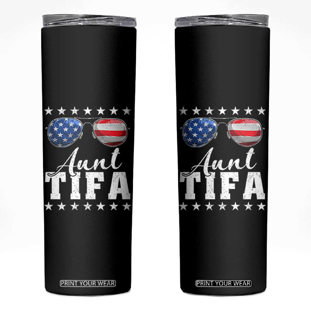Funny Aunt Tifa Skinny Tumbler Political Satire American Flag Sunglasses TS11 Black Print Your Wear