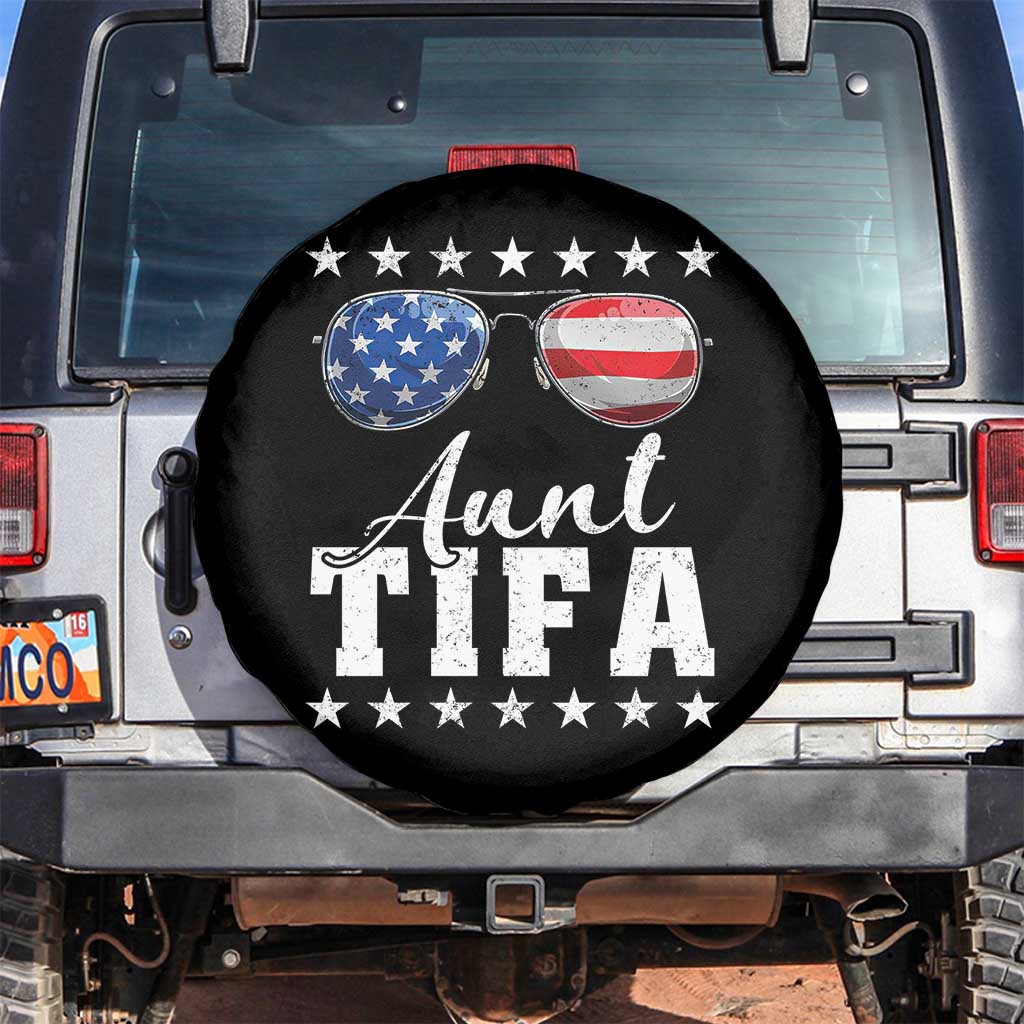 Funny Aunt Tifa Spare Tire Cover Political Satire American Flag Sunglasses TS11 No hole Black Print Your Wear