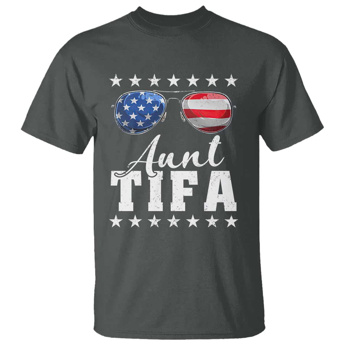 Funny Aunt Tifa T Shirt Political Satire American Flag Sunglasses TS11 Dark Heather Print Your Wear