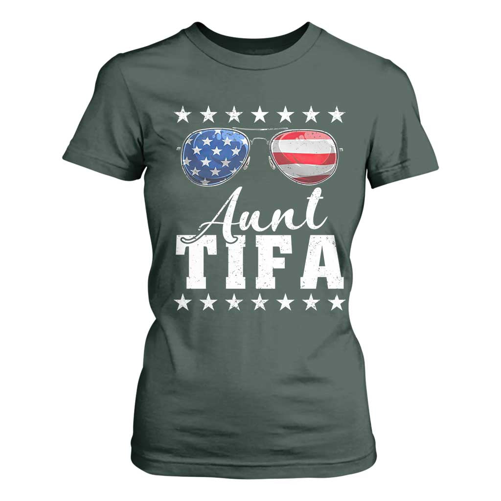 Funny Aunt Tifa T Shirt For Women Political Satire American Flag Sunglasses TS11 Dark Forest Green Print Your Wear