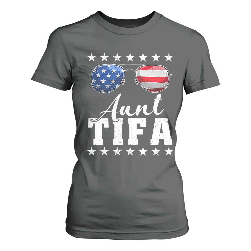 Funny Aunt Tifa T Shirt For Women Political Satire American Flag Sunglasses TS11 Dark Heather Print Your Wear