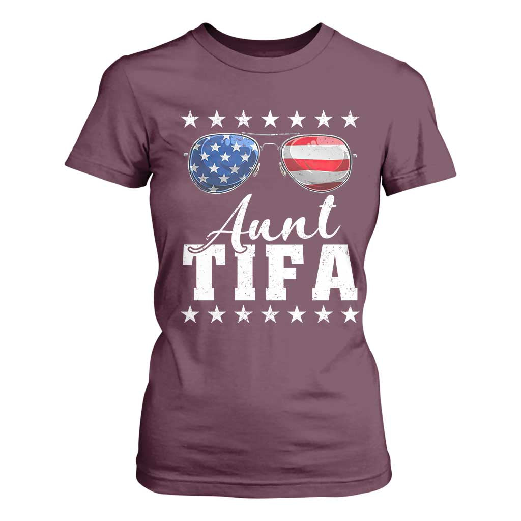 Funny Aunt Tifa T Shirt For Women Political Satire American Flag Sunglasses TS11 Maroon Print Your Wear