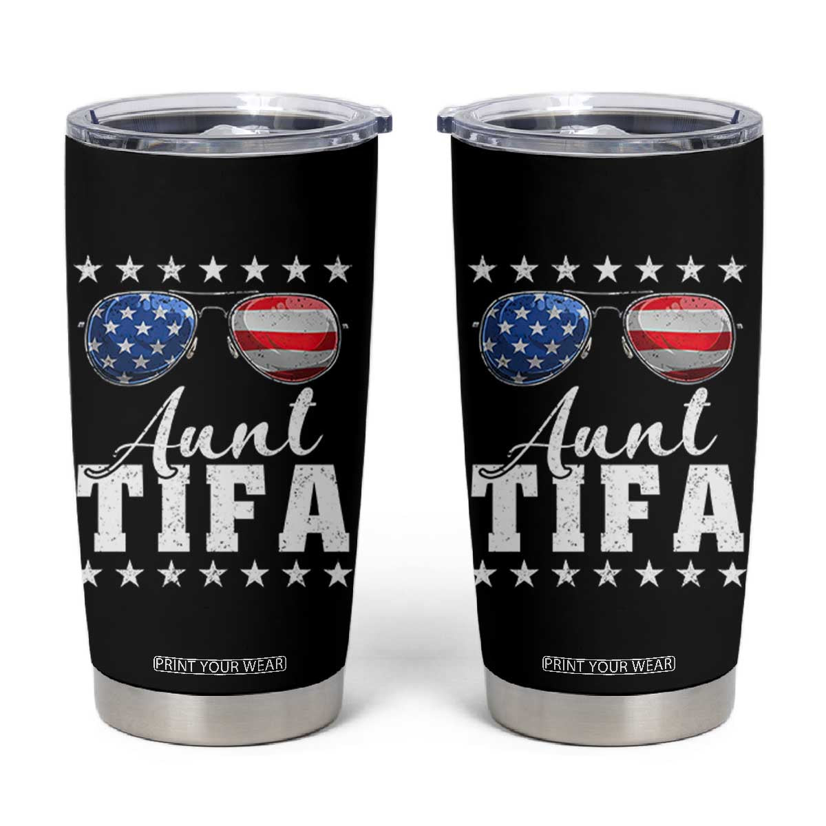 Funny Aunt Tifa Tumbler Cup Political Satire American Flag Sunglasses TS11 Black Print Your Wear